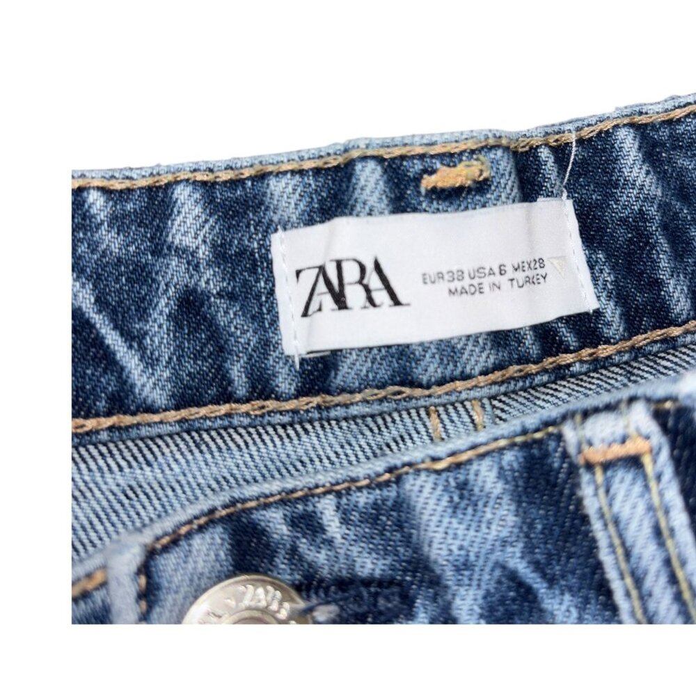 Zara Size 6 Distressed Ripped Wide Leg Denim Jeans - Picture 5 of 7